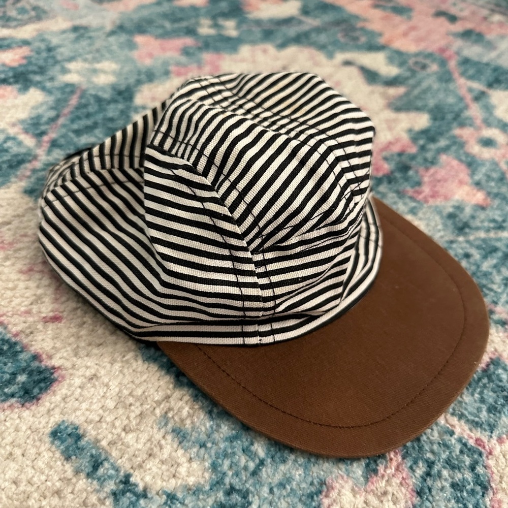 George Hats Striped Black and White Cap with Brown Brim Size Toddler